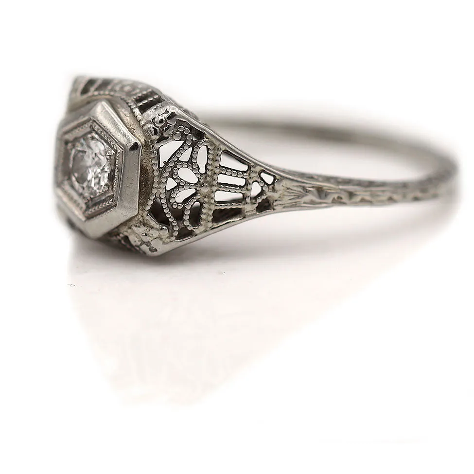 Delicate Art Deco .20 Ct Old Mine Cut Diamond Vintage Engagement Ring