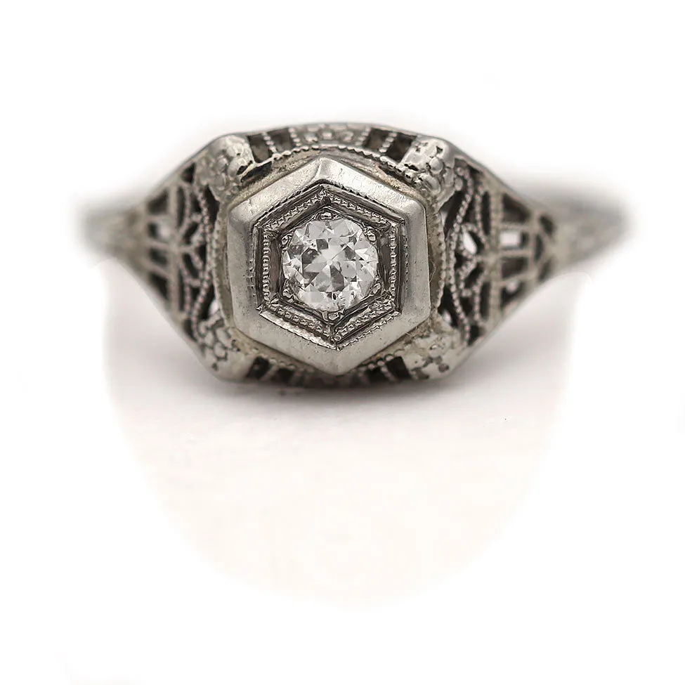 Delicate Art Deco .20 Ct Old Mine Cut Diamond Vintage Engagement Ring