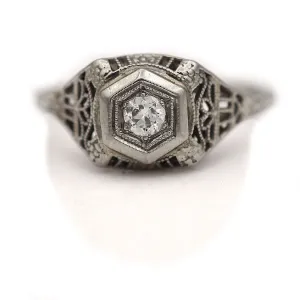 Delicate Art Deco .20 Ct Old Mine Cut Diamond Vintage Engagement Ring