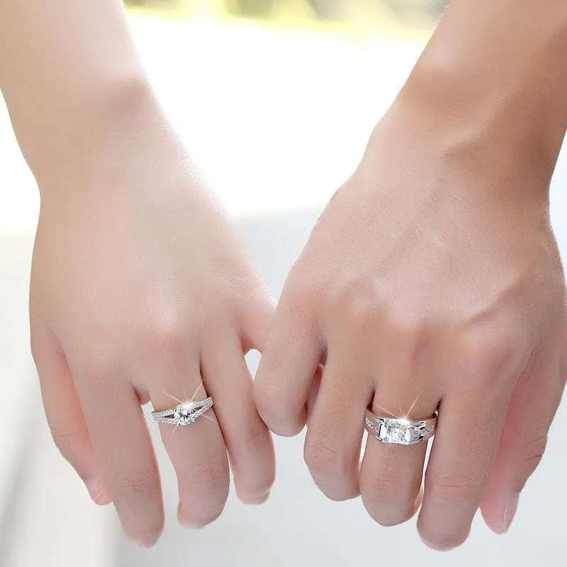 Diamond Romantic Couple Silver Plated Pair Rings