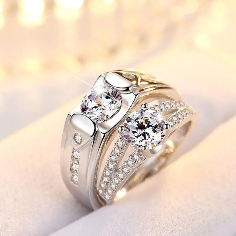 Diamond Romantic Couple Silver Plated Pair Rings