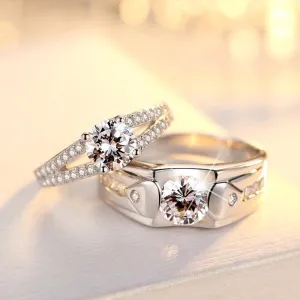 Diamond Romantic Couple Silver Plated Pair Rings