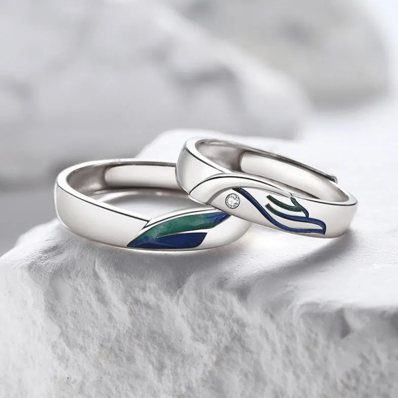 Eagle and Fish Matching Wedding Rings Set