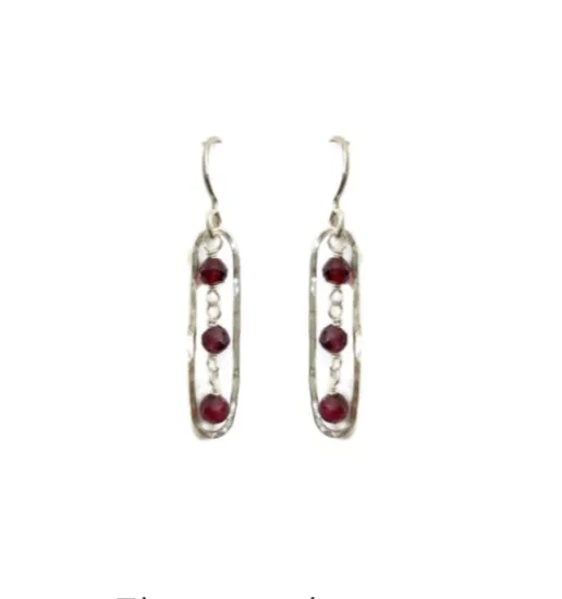 Elongated Earrings with Garnet, Small