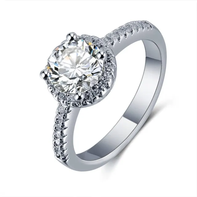Fashion Luxury Crystal Engagement Ring for Women AAA White Cubic Zirconia Silver color Rings