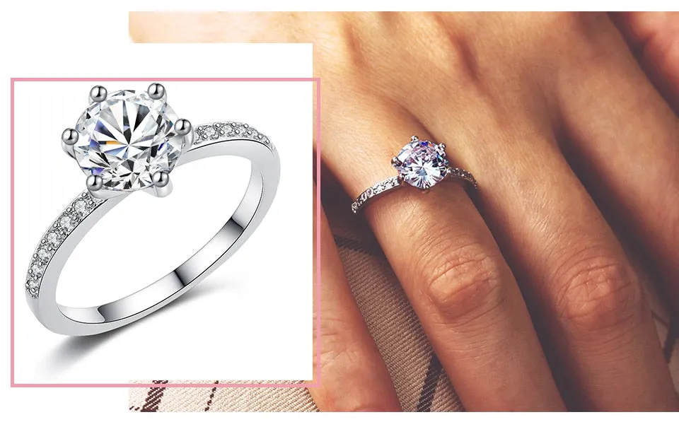 Fashion Luxury Crystal Engagement Ring for Women AAA White Cubic Zirconia Silver color Rings