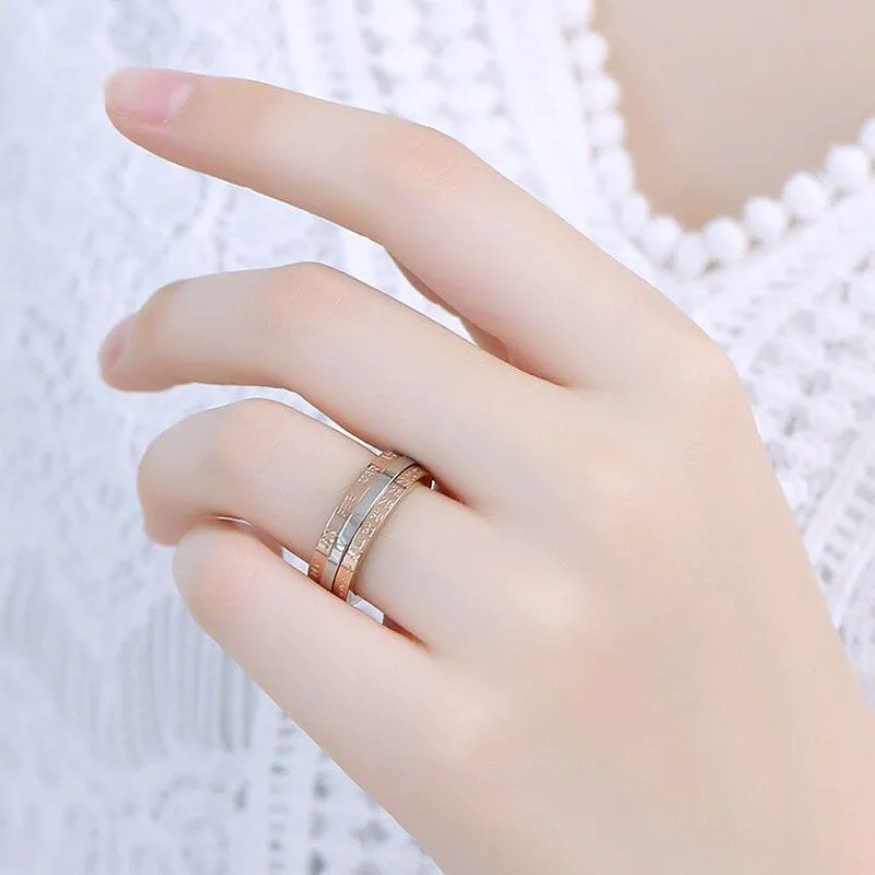Fashion Rotatable Ring Rose Gold Color Monthly Calendar Jewelry With Single Cystal Stainless Steel Ring For Women R18133