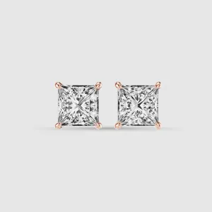 Four-Prong Solitaire Lab Grown Diamond Studs-Princess