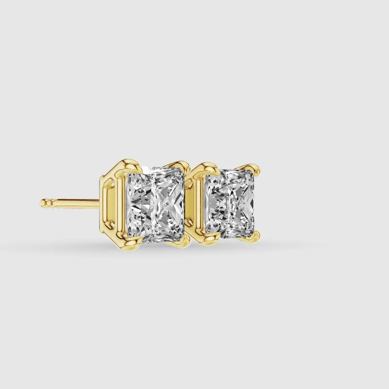 Four-Prong Solitaire Lab Grown Diamond Studs-Princess