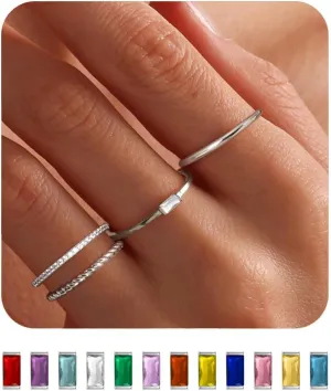 Gold Stackable Birthstone Rings for Women - Non Tarnish 14K Gold Plated Dainty Ring - Engagement Wedding Promise Rings Gemstone Rings for Birthday Jewelry Gifts Size 6-10