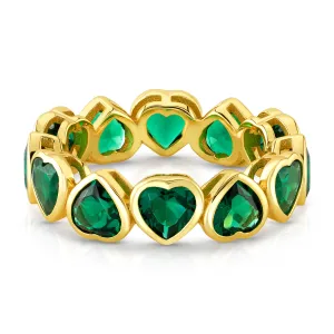 GREEN CZ HEART RING, GOLD