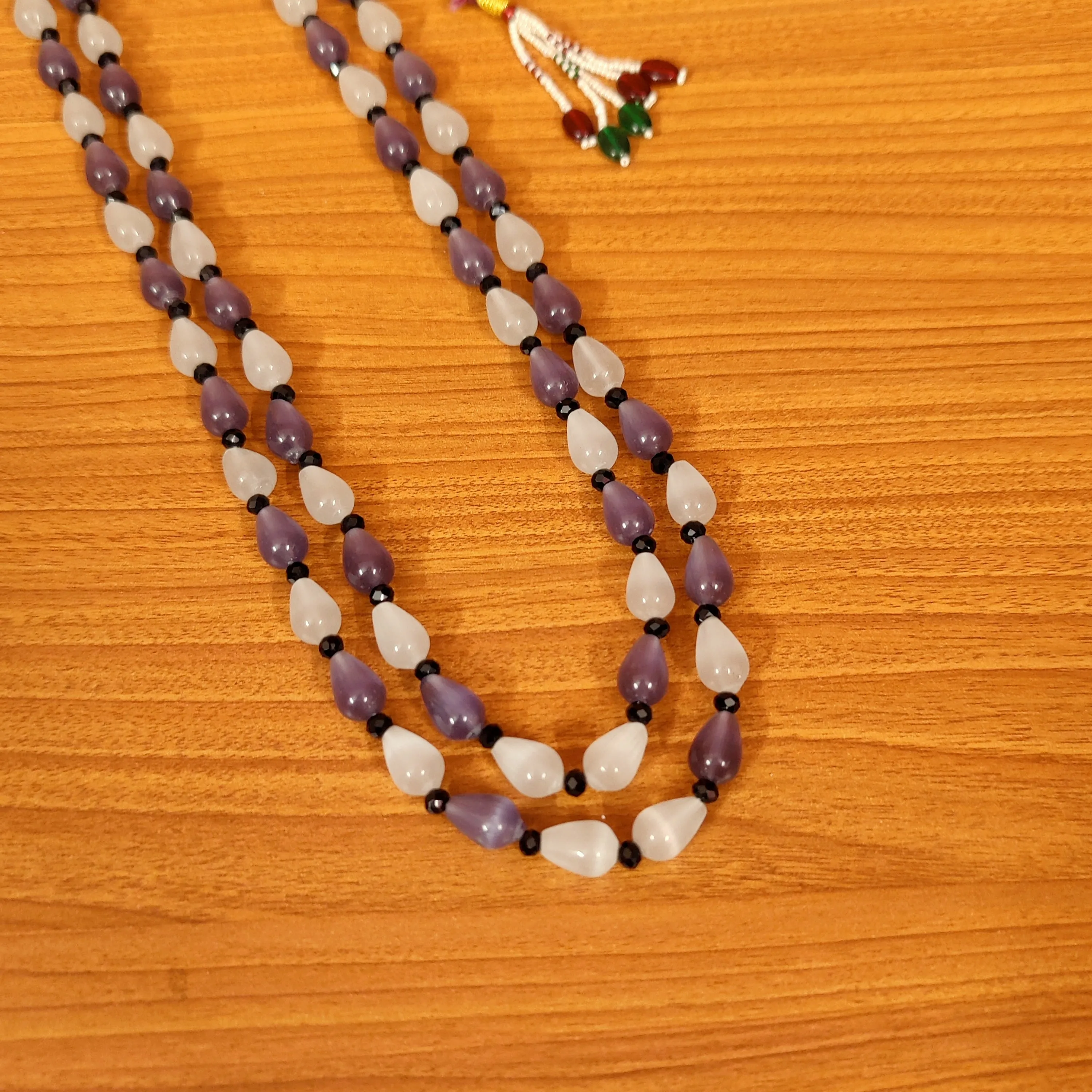 GREY & WHITE MONALISA BEADS 2 LAYERED NECKLACE