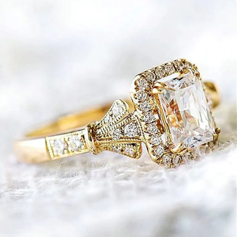 Huitan Luxury Tiny Shiny CZ Stone Engagement Rings / Romantic Golden Color Valentine, Engagement  Gift
