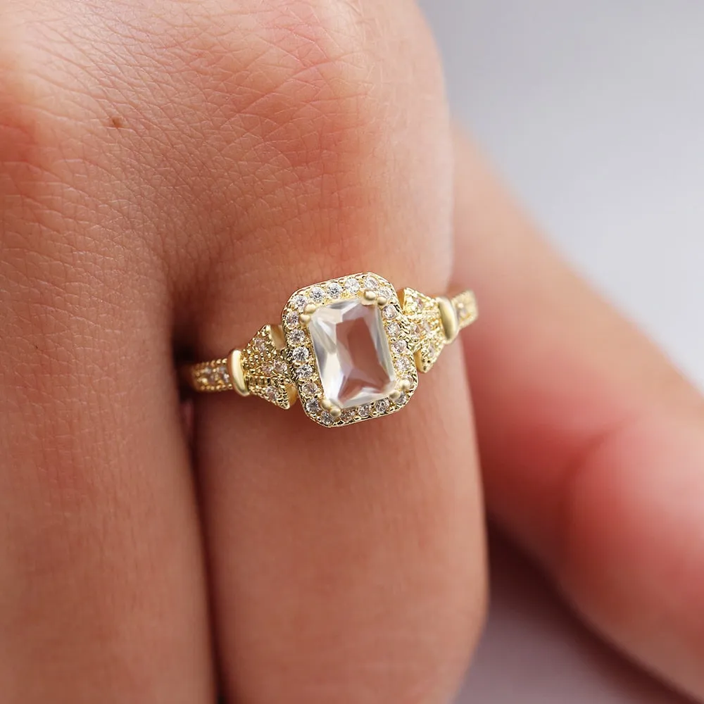 Huitan Luxury Tiny Shiny CZ Stone Engagement Rings / Romantic Golden Color Valentine, Engagement  Gift