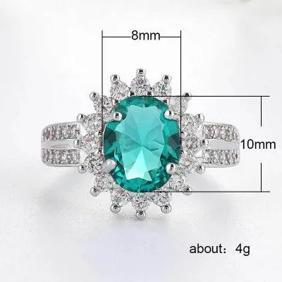 Huitan Romantic Plant Series Wedding Rings  / Luxury Flower Shaped Vintage Euro Style Engagement Ring With Bright Green Stone