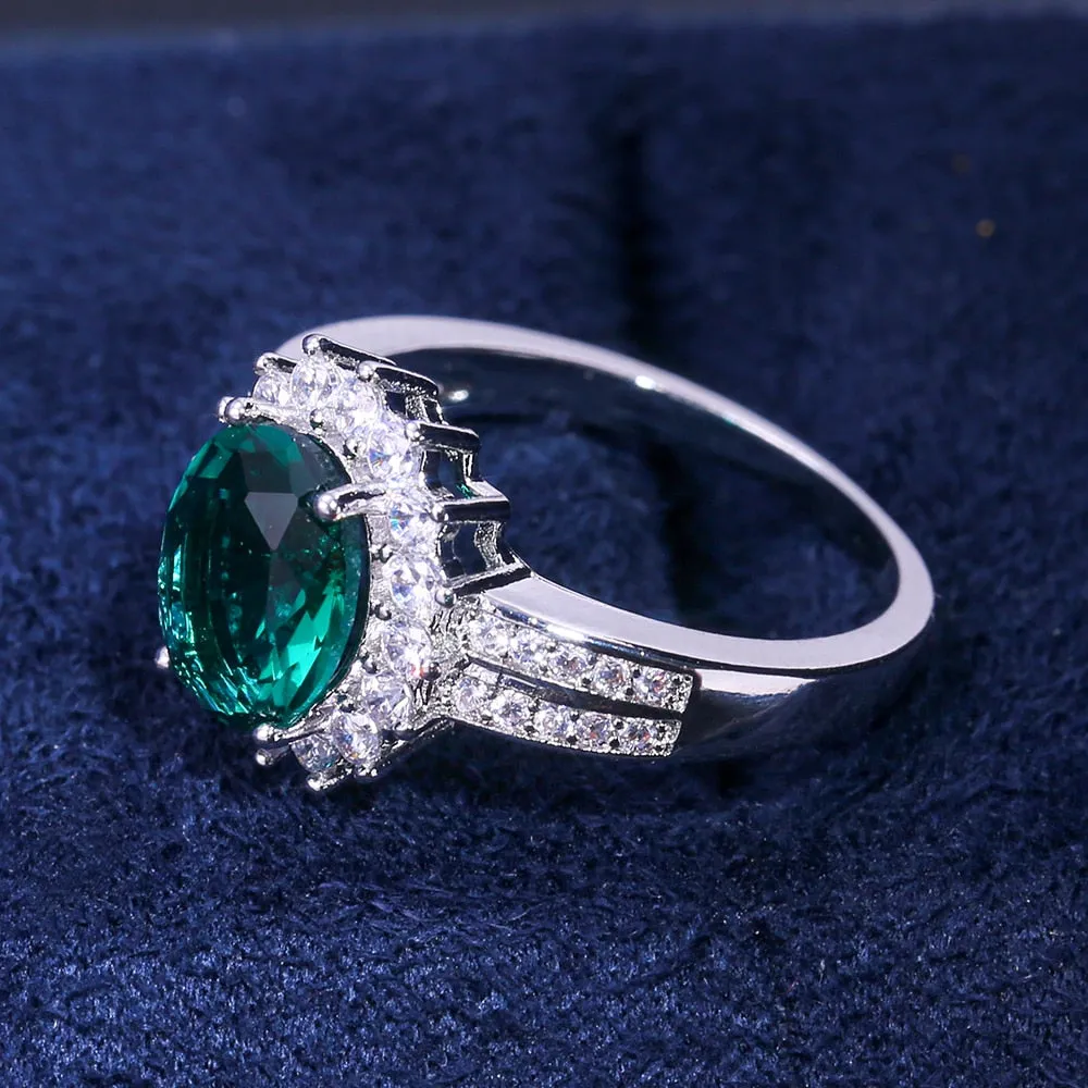 Huitan Romantic Plant Series Wedding Rings  / Luxury Flower Shaped Vintage Euro Style Engagement Ring With Bright Green Stone