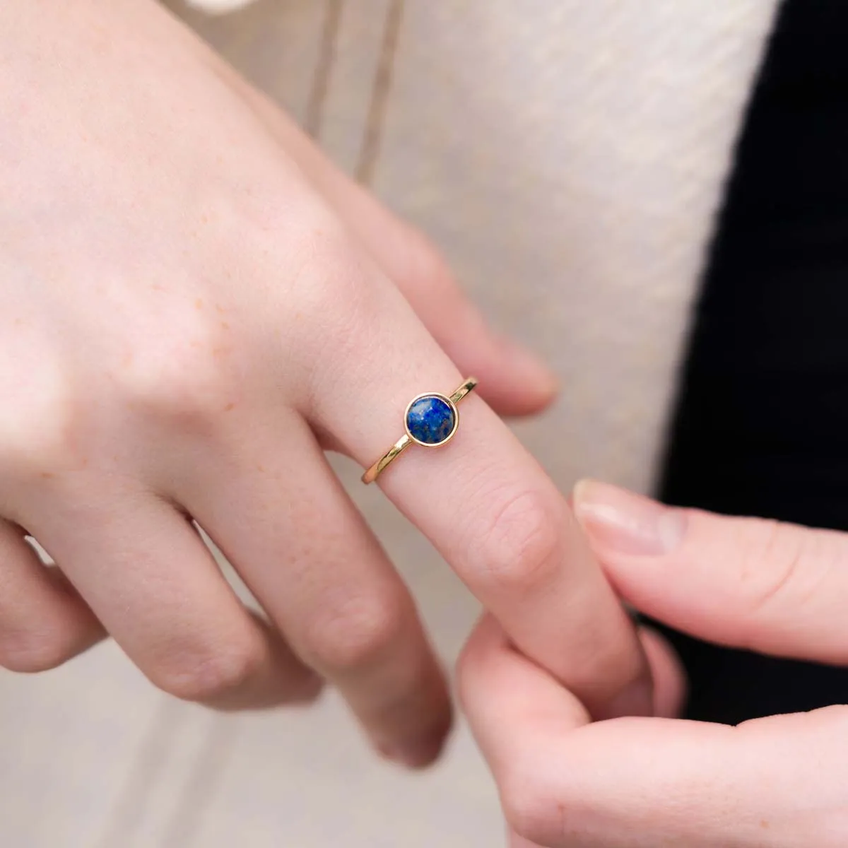 Lapis Gem Stone Ring Size 18 In Gold-Tone