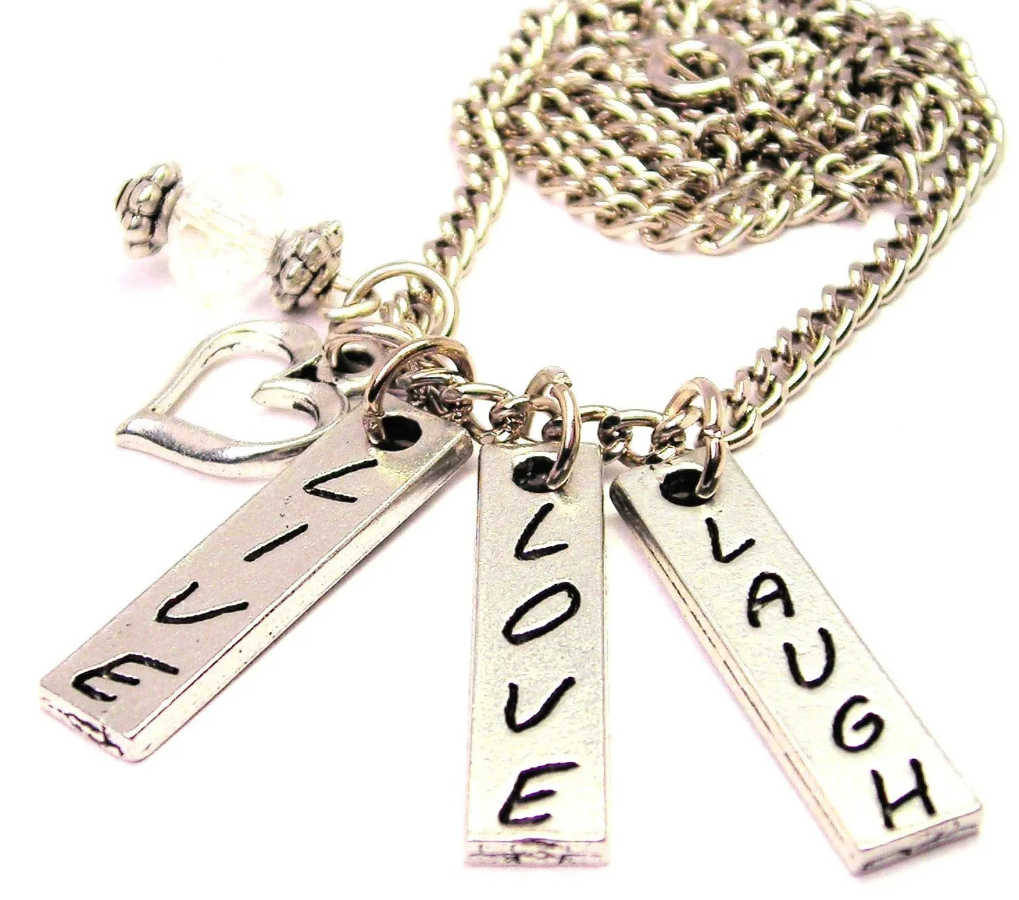 Live Laugh Love Long Tabs Necklace with Small Heart