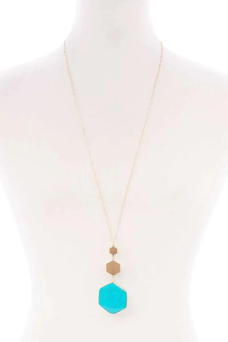 Marbling Natural Stone Pendant Long Necklace