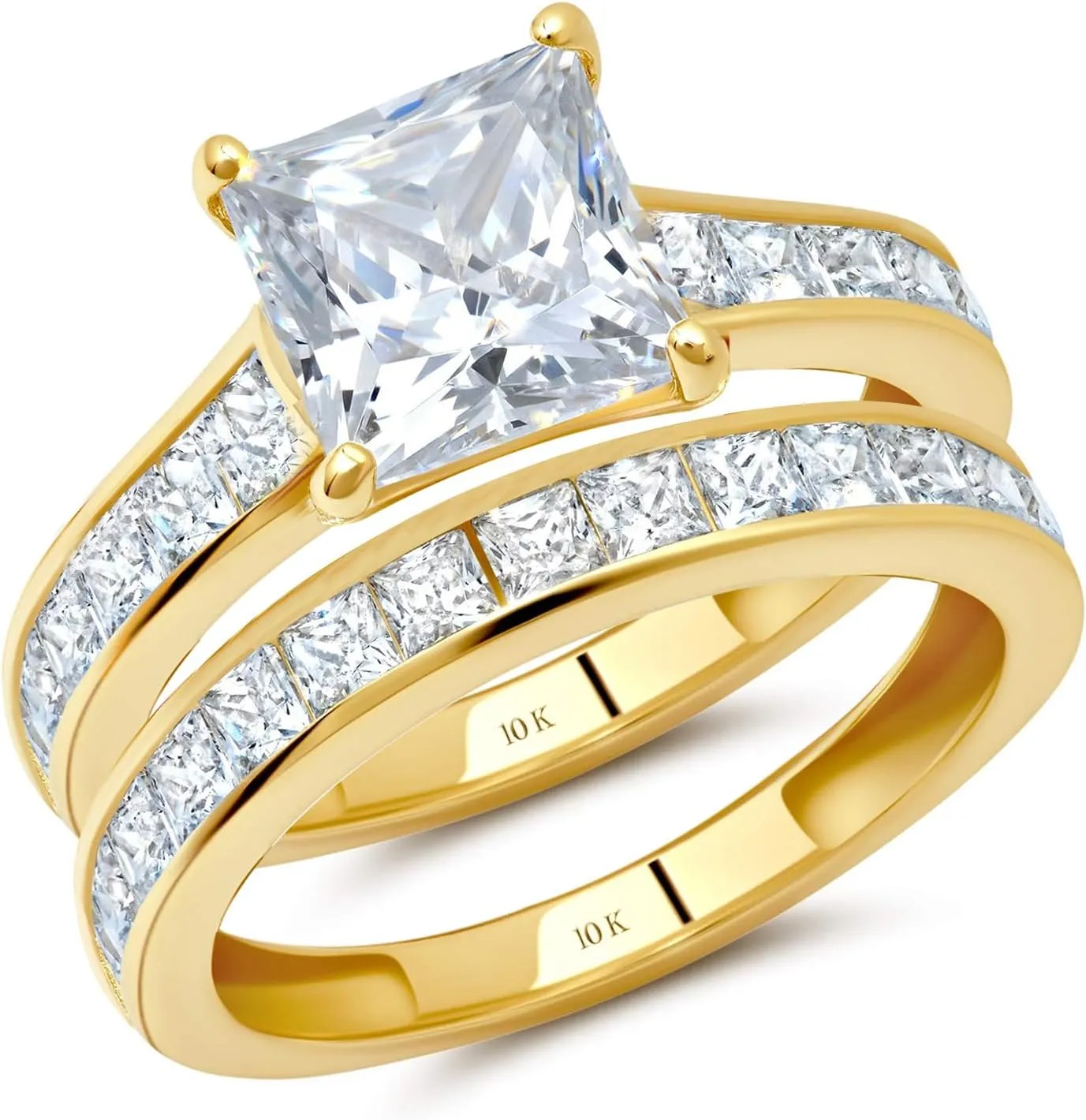 MAX   STONE 10K Gold 3.0 Carat Princess Cut Cubic Zirconia Engagement Ring with Wedding Band Set | CZ Wedding Rings for Women in Size 4.5 to 9 with Gift Box