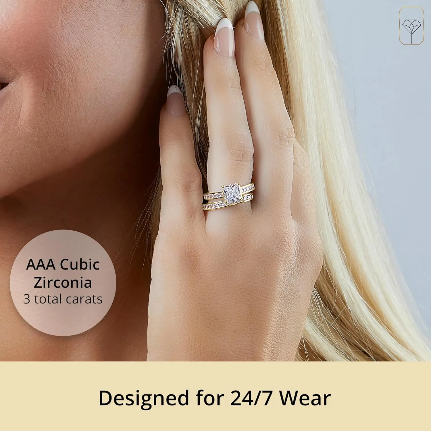 MAX   STONE 10K Gold 3.0 Carat Princess Cut Cubic Zirconia Engagement Ring with Wedding Band Set | CZ Wedding Rings for Women in Size 4.5 to 9 with Gift Box