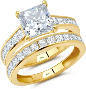 MAX   STONE 10K Gold 3.0 Carat Princess Cut Cubic Zirconia Engagement Ring with Wedding Band Set | CZ Wedding Rings for Women in Size 4.5 to 9 with Gift Box