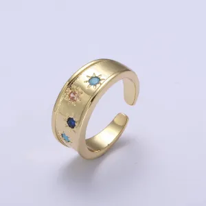 Multi-Color CZ Sun Statement Band, Adjustable Ring