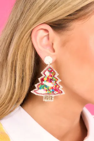 Oh What Fun White Multi Beaded Earrings