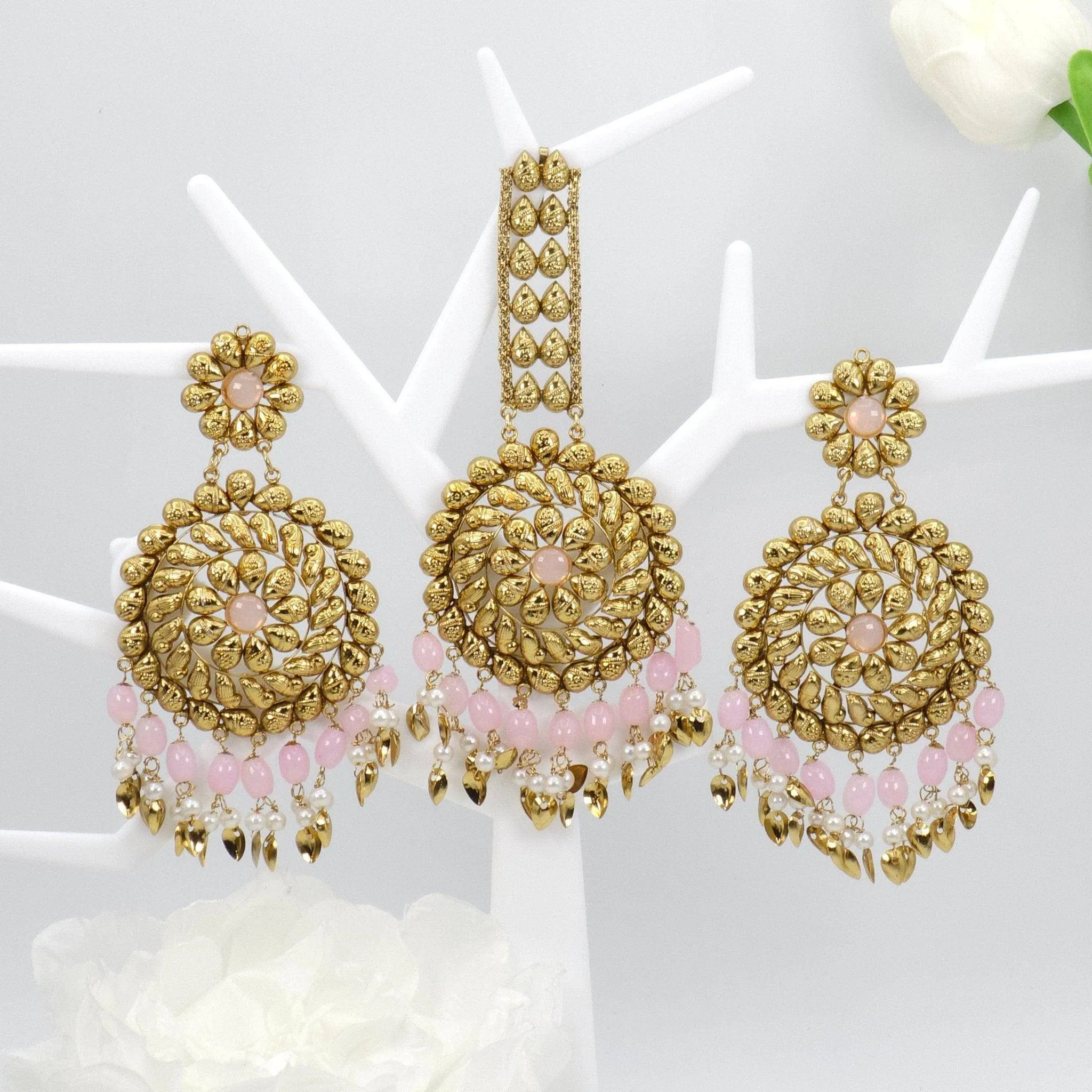 Over Size Beaded Chandbali Tikka Set