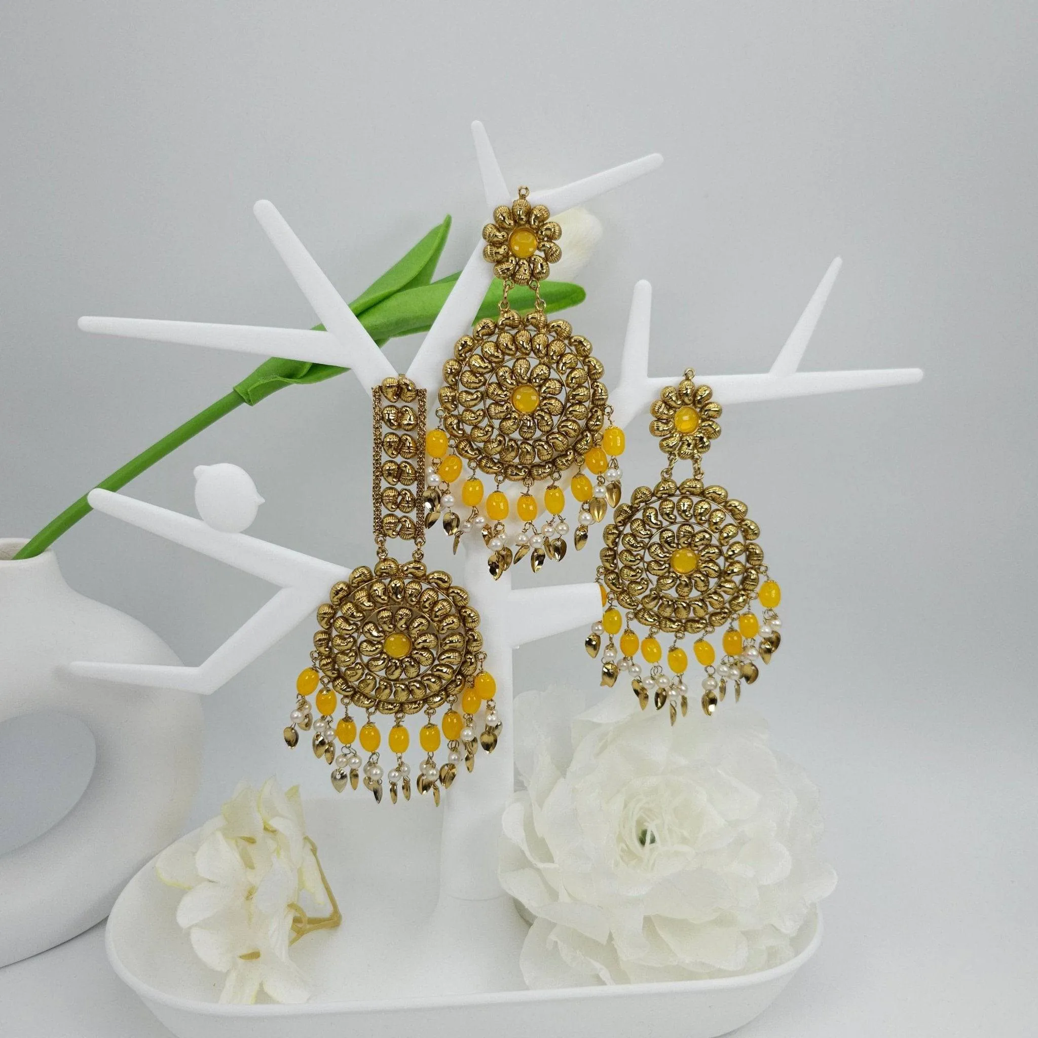 Over Size Beaded Chandbali Tikka Set