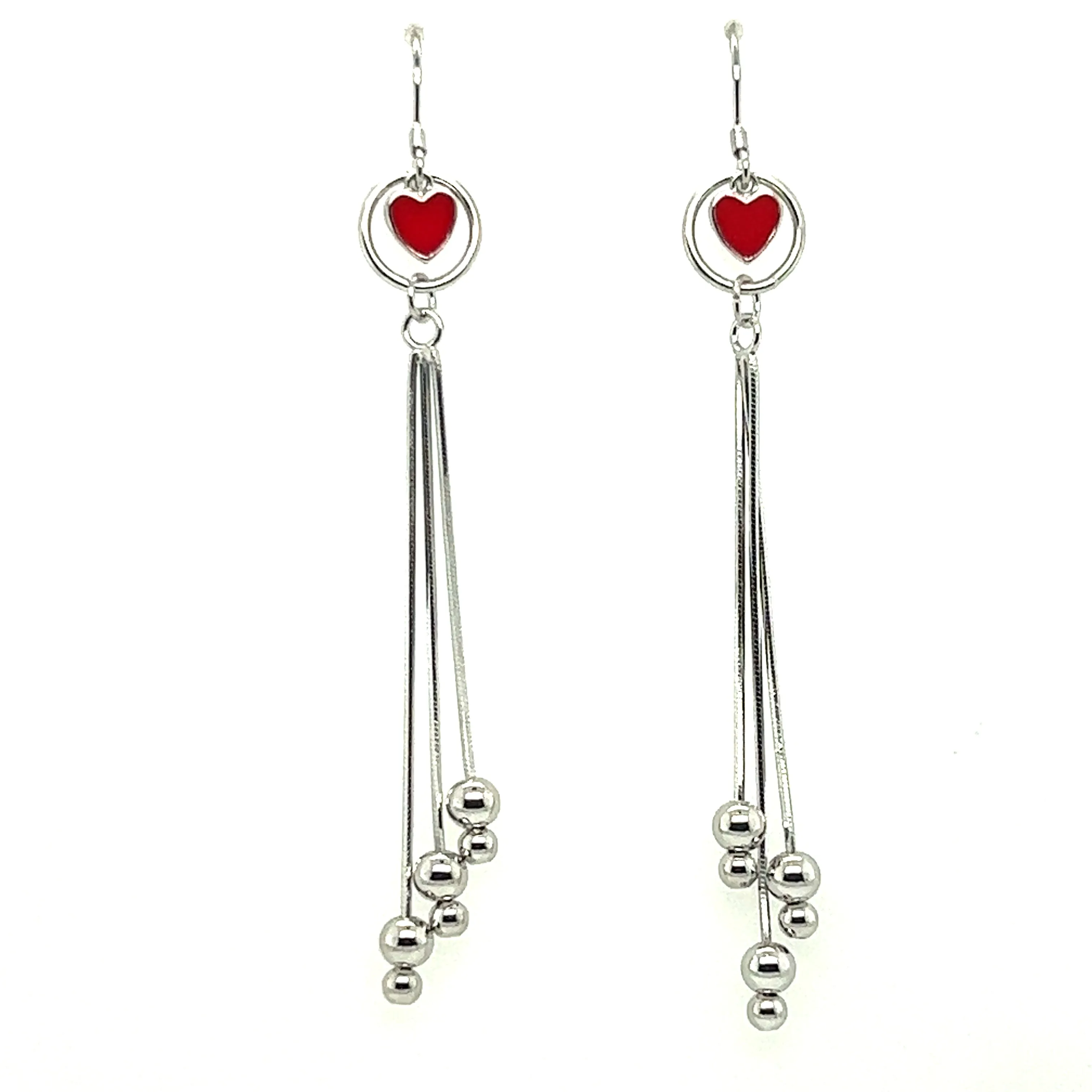 P279 Red Heart Ball Pendant Hook Earrings
