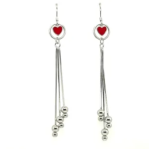 P279 Red Heart Ball Pendant Hook Earrings