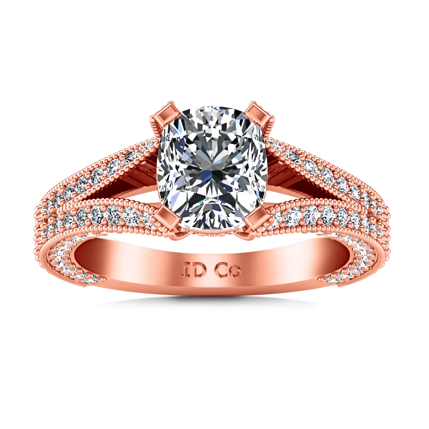 Pave Cushion Cut Engagement Ring Zahra 14K Rose Gold