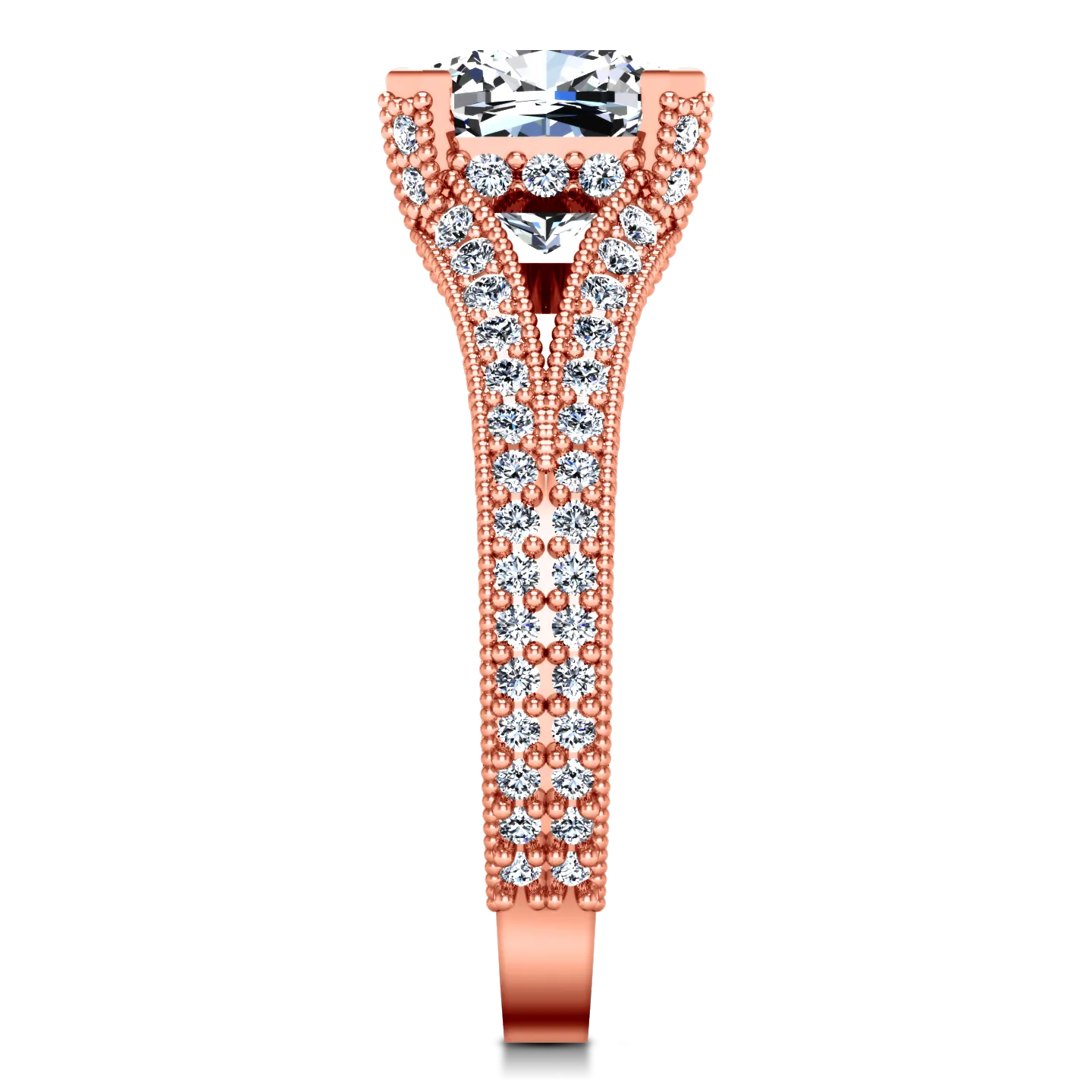 Pave Cushion Cut Engagement Ring Zahra 14K Rose Gold