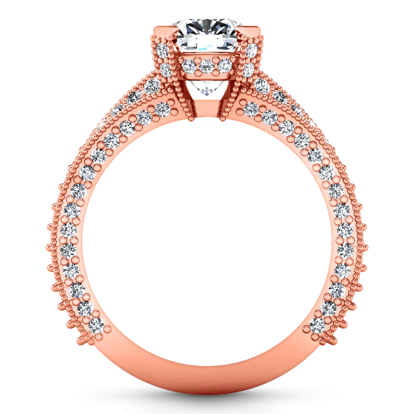 Pave Cushion Cut Engagement Ring Zahra 14K Rose Gold