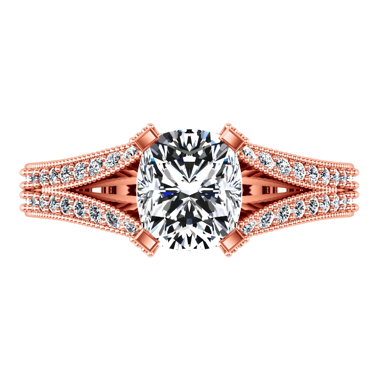 Pave Cushion Cut Engagement Ring Zahra 14K Rose Gold