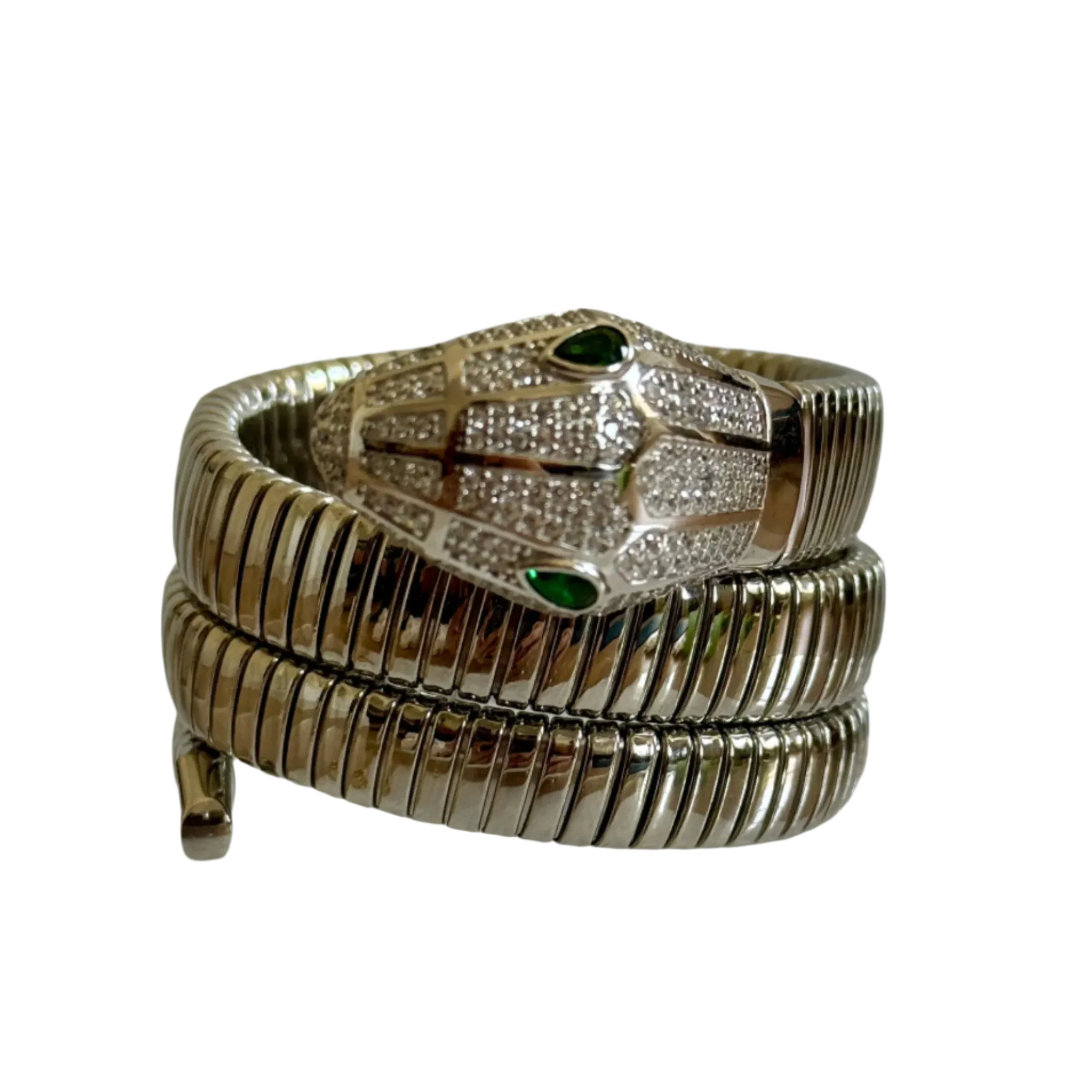 Petite Sterling Silver Crystal Triple Wrap Snake Bracelet