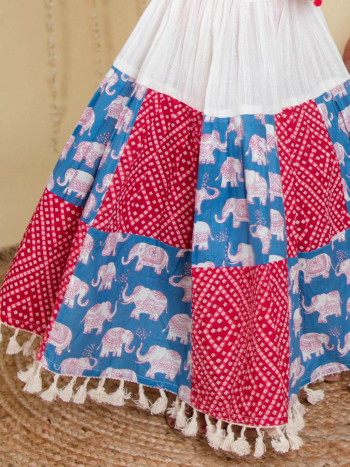 Red Elephant Checkered Wedding Lehenga Choli for Girls