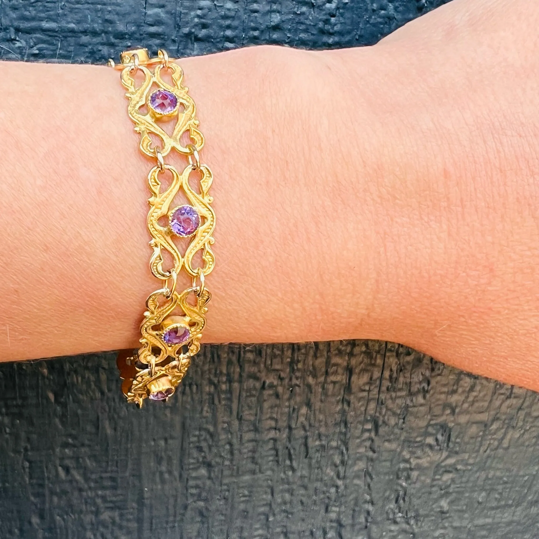 Romantic Amethyst & Gold Art Nouveau Bracelet