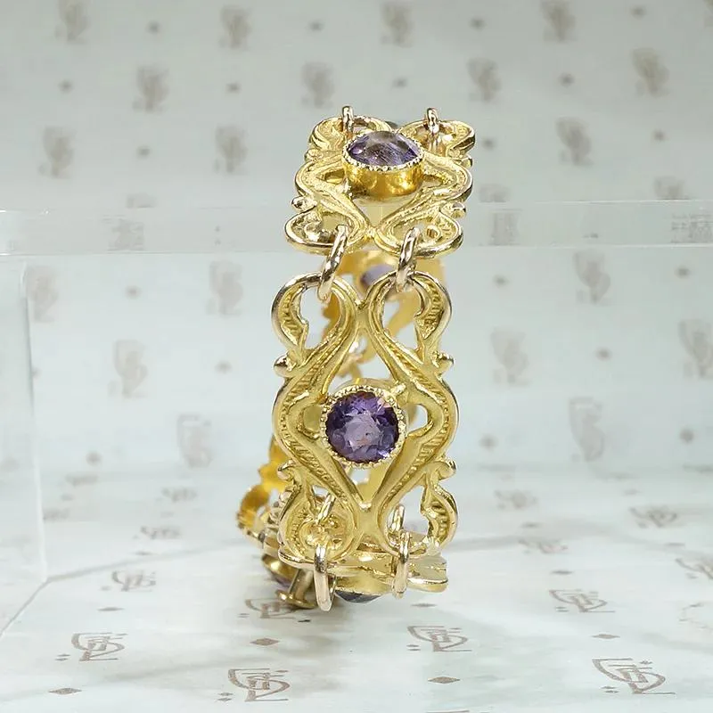 Romantic Amethyst & Gold Art Nouveau Bracelet