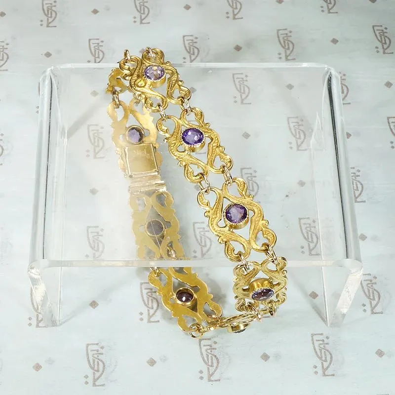 Romantic Amethyst & Gold Art Nouveau Bracelet