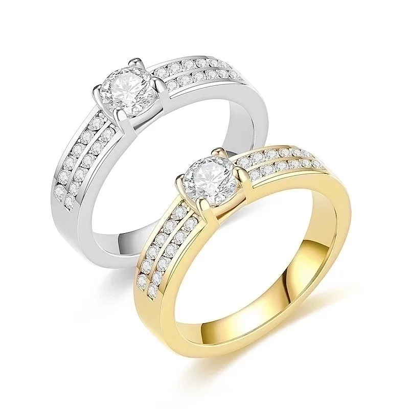 Romantic Shiny Round Titanium Steel Polishing Plating Inlay Zircon Rings
