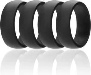 ROQ Silicone Rubber Wedding Ring for Men, Comfort Fit, Breathable Rubber Engagement Band, Men's Wedding Band, 8mm Wide 2mm Thick, Dome Solid, 4 Pack, Black, Size 10