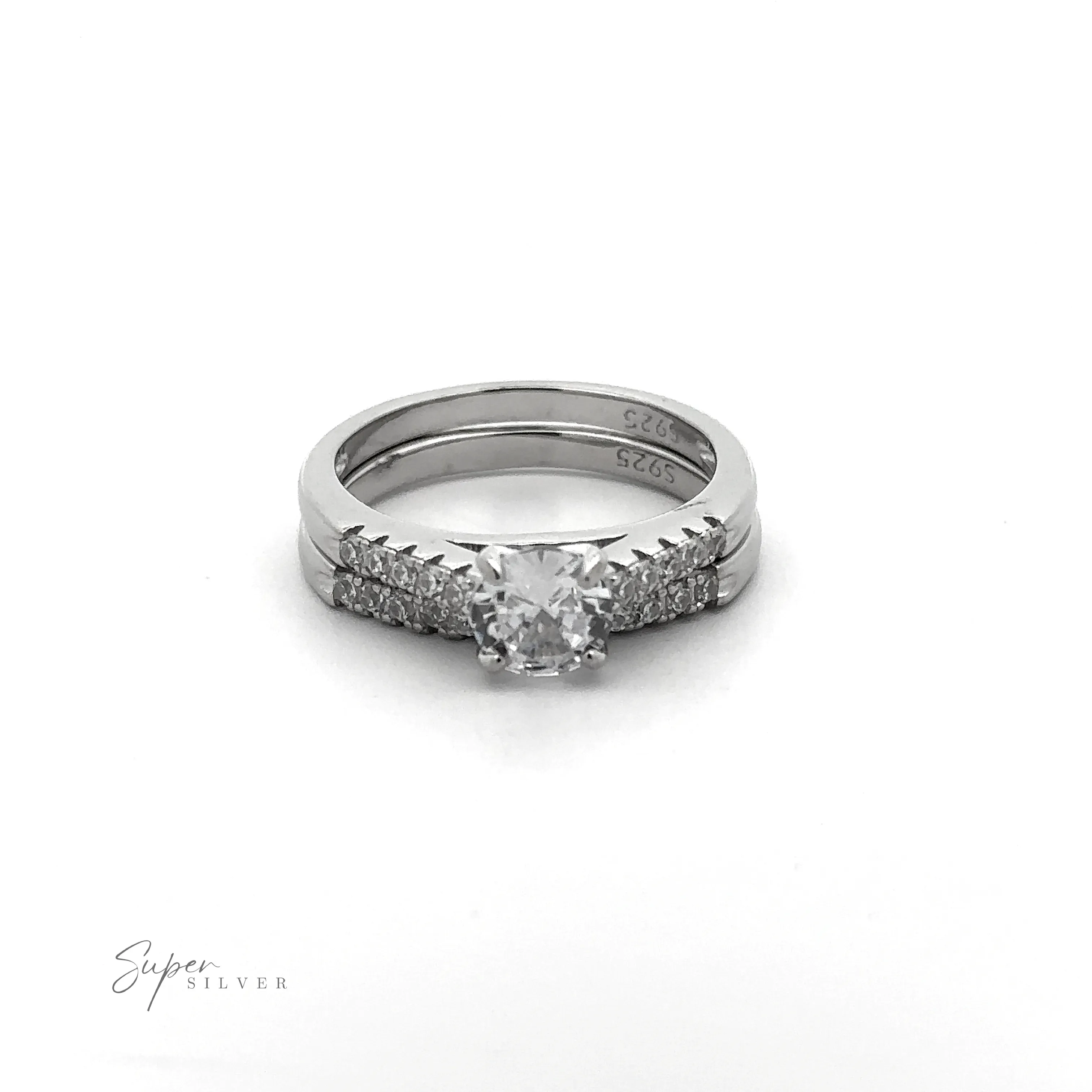 Round Solitaire Wedding Band Set