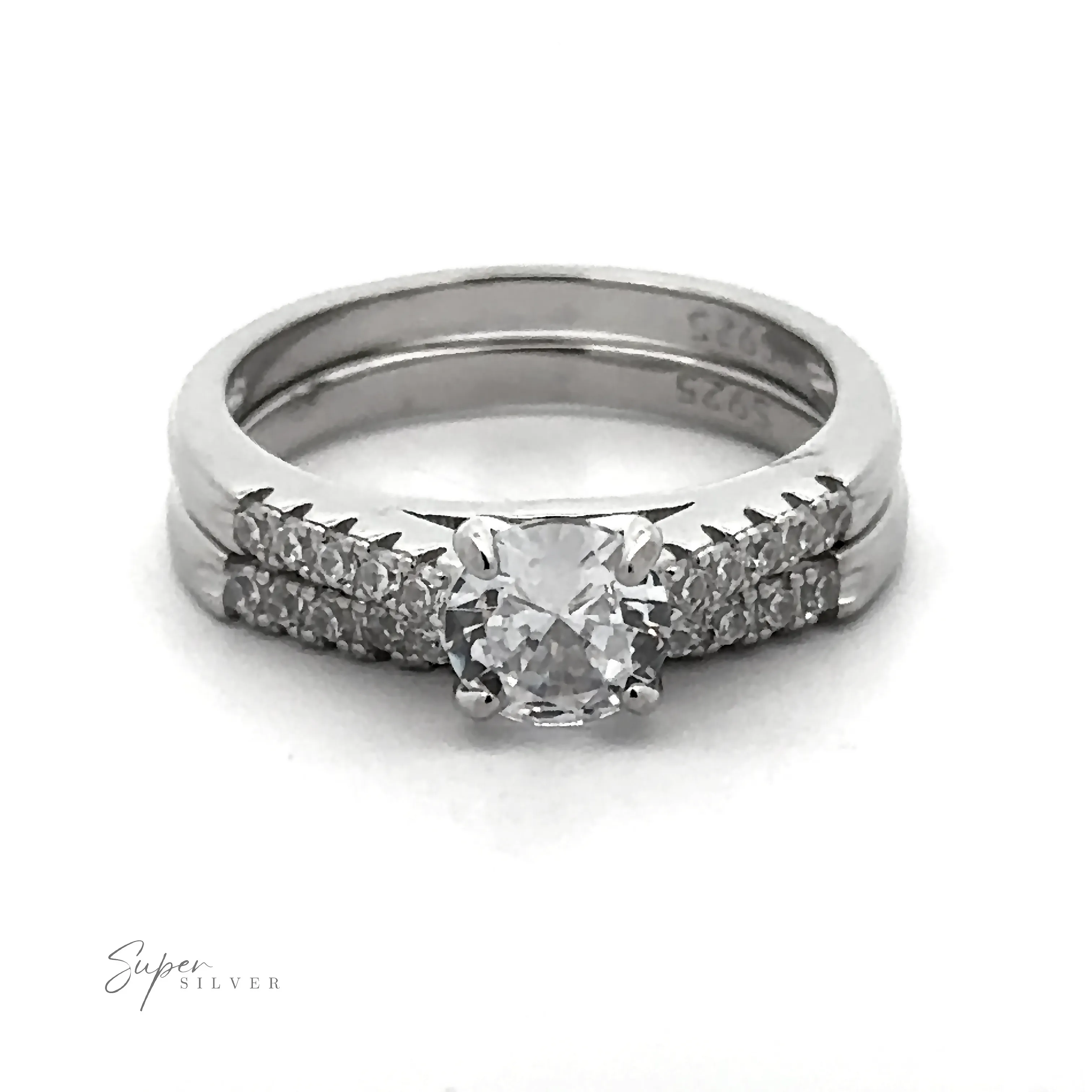 Round Solitaire Wedding Band Set