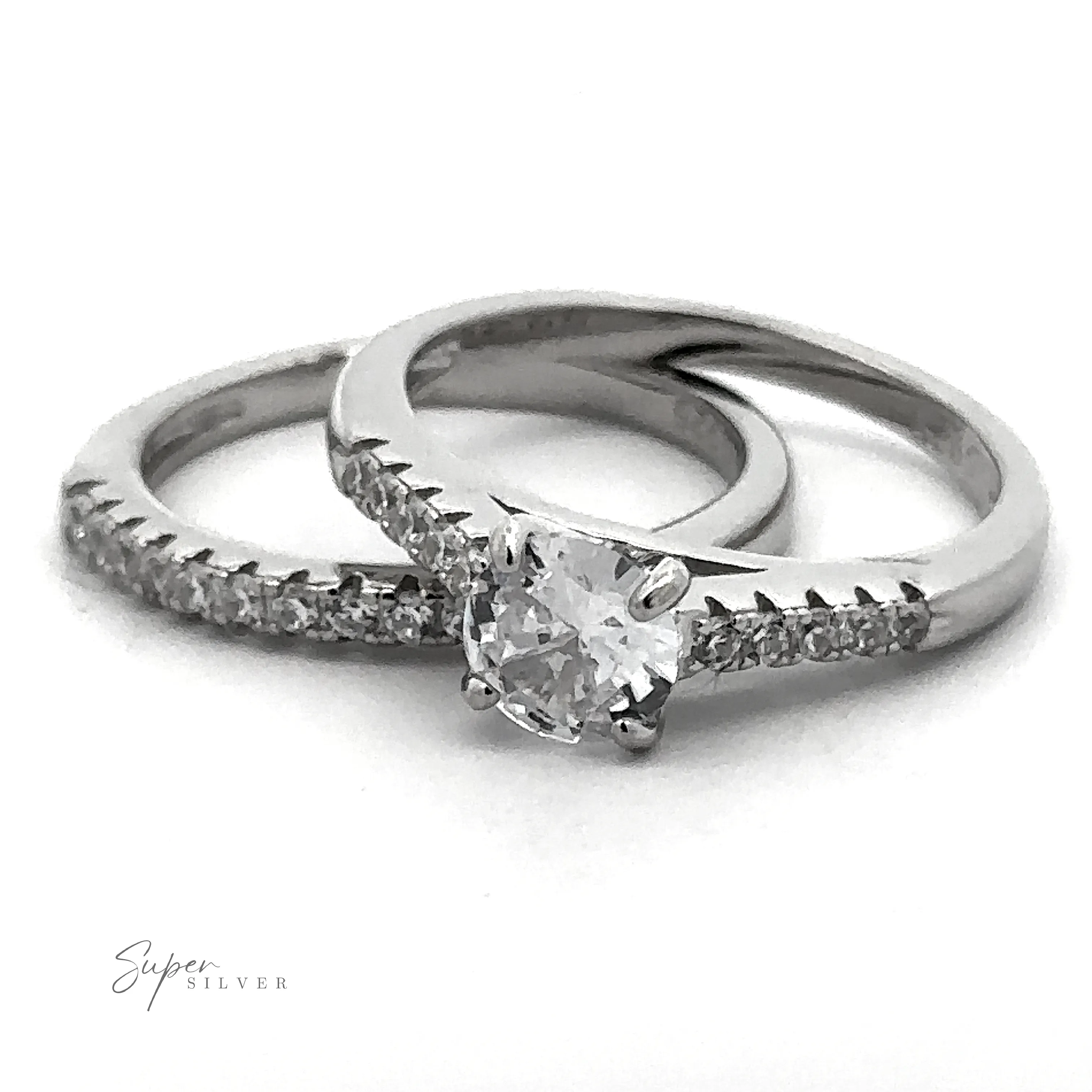 Round Solitaire Wedding Band Set