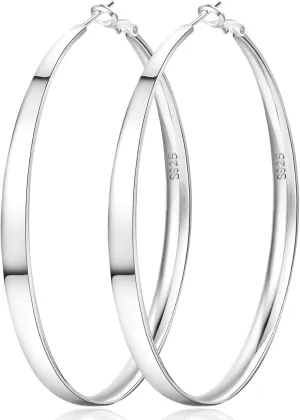 Senteria 5MM Wide 925 Sterling Silver Hoop Earrings for Women Hypoallergenic Extra Large Silver Hoops Earrings Large Oversize Big Thick Hoop Earrings for Women 30/40/50/60/70MM