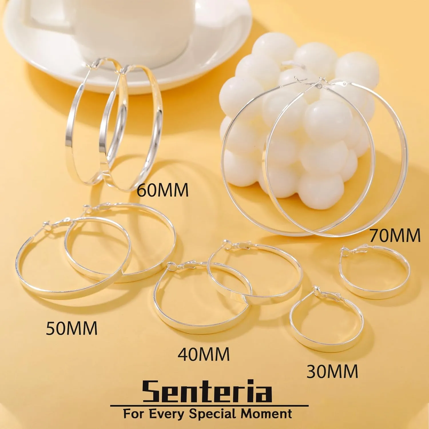 Senteria 5MM Wide 925 Sterling Silver Hoop Earrings for Women Hypoallergenic Extra Large Silver Hoops Earrings Large Oversize Big Thick Hoop Earrings for Women 30/40/50/60/70MM