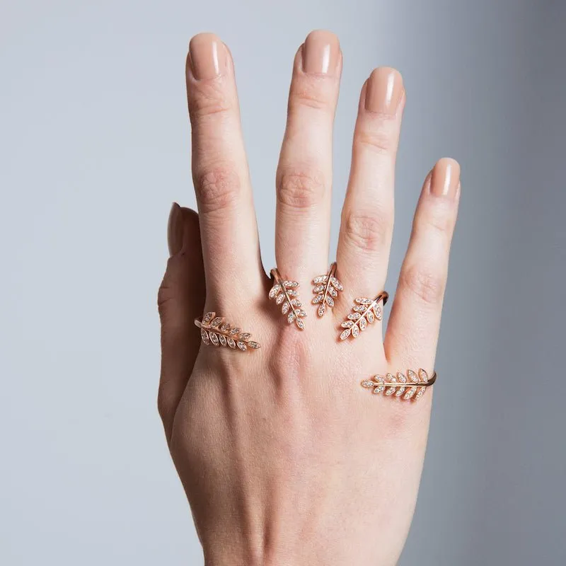 Silver Leaves Hand Palm Cuff bracelet in Rose Gold