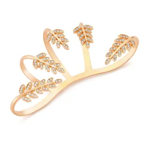 Silver Leaves Hand Palm Cuff bracelet in Rose Gold